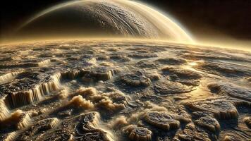4K Realistic View of Saturn Surface, Covered in Frozen Methane, Widescreen 4K Resolution photo