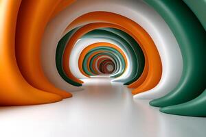 Abstract 3D Tunnel with Orange and Green Wave Patterns for Modern Design photo