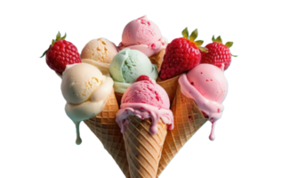 Ice cream with strawberries and raspberries png