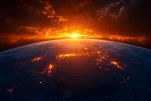 Stunning Solar Horizon Over Earth with Fiery Atmosphere for Space Exploration and Science Themes photo