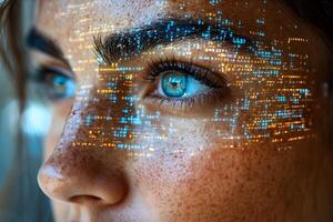 Futuristic Vision Technology Concept with Digital Graphics Overlay on Human Eye photo