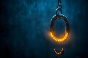 Mystical Glowing Chain in Dark Atmospheric Rain Setting for Fantasy Concepts photo