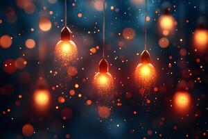 Sparkling Hanging Lights Against a Soft Bokeh Background for Festive Design photo