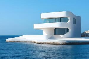 Modern Oceanfront Architecture Design with Minimalist White Curved House photo