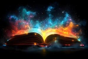 Magical Open Book with Mystical Galaxy Dreams for Imaginative Visual Fantasy Designs photo