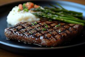 Grilled Steak with Asparagus and Mashed Potatoes for Gourmet Dining Experience photo
