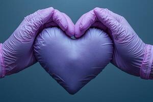 Healthcare Compassion Concept with Heart-Shaped Object and Gloved Hands photo