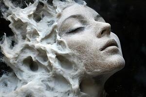 Surreal Dreamscape Artistic Face with Ethereal Web-Like Textures for Creative Designs photo