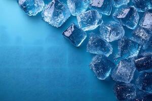 Abstract Ice Cubes on Blue Surface for Cooling and Refreshment Concepts photo