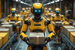 Futuristic Robotics Automated Warehouse Scene for Logistics and AI Design photo