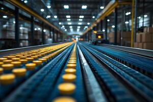 Automated Production Line with Conveyor Belt in Modern Factory Setting photo