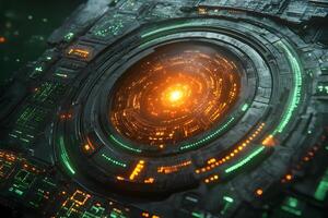Futuristic Technology Interface with Glowing Orange Core - Sci-Fi Digital Abstract photo