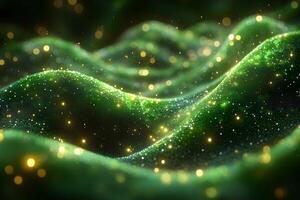 Glittering Abstract Green Waves with Bokeh Light Effects for Digital Art and Design photo