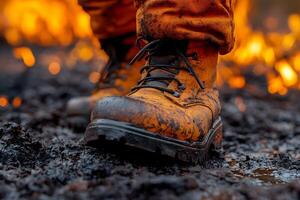 Firefighter's Boots in Action Resilience and Courage Amidst Flames photo