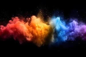 Vibrant Spectrum of Colored Powder Exploding on Black Background for Abstract Design photo