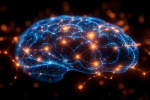 Neural Network Visualization with Glowing Brain and Synaptic Connections photo