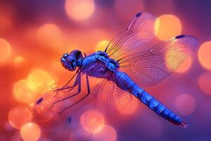 Vibrant Dragonfly in Glowing Bokeh for Nature and Wildlife Design photo