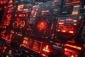 Futuristic Interface Display with Red Neon Cyber Technology for Digital Design photo