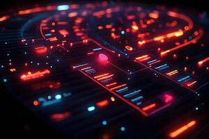 Futuristic Digital Data Interface with Glowing Neon Elements for Tech and Innovation Design photo
