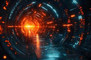 Futuristic Sci-Fi Tunnel with Glowing Lights for Digital Design and Posters photo