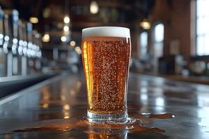 Refreshing Craft Beer in Rustic Brewery Setting for Bar Promotion photo