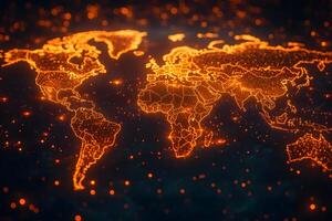 Illuminated Digital World Map Concept for Global Connectivity and Technology Design photo