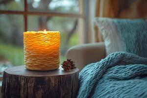 Cozy Autumn Vibes Candlelit Relaxation and Rustic Decor in Hygge Setting photo