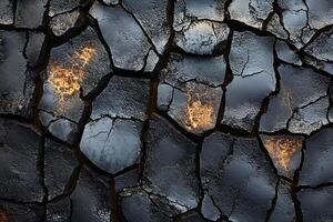 Cracked Earth Texture with Charred and Metallic Elements for Abstract Design photo