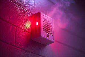 Emergency Alert System with Red Light and Smoke in Atmospheric Setting for Safety Concept photo