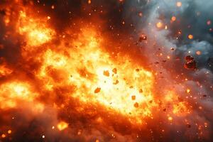 Fiery Explosion with Debris in Motion - Intense Energy and Chaos for Dynamic Design photo