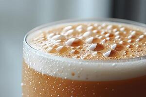 Refreshing Fizzy Drink with Bubbles and Frothy Foam in Glass photo