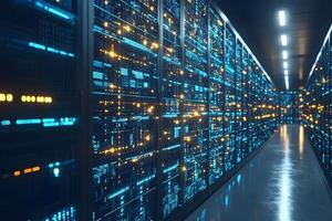 Advanced Data Center Infrastructure Illuminated Server Room Technology photo
