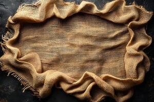 Rustic Burlap Textile on Dark Background for Vintage Design and Texture photo