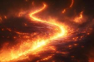 Volcanic Eruption with Flowing Lava and Fiery Glow for Nature and Science Themes photo