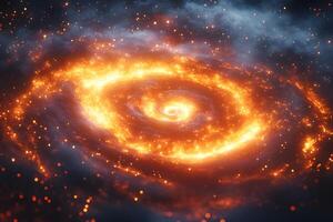 Fiery Spiral Galaxy with Illuminated Stars - Cosmic Exploration Visualization for Science and Art Prints photo