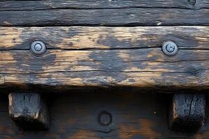 Weathered Wooden Texture with Metal Bolts for Rustic Design and Decor Projects photo