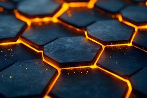 Glowing Hexagonal Pattern with Fiery Illumination for Modern Design Concepts photo