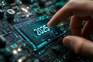 Future Technology Concept with Digital Interface and Circuit Board for 2025 photo