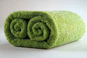 Rolled Green Towels in Soft Cotton Texture for Spa and Home Decor photo