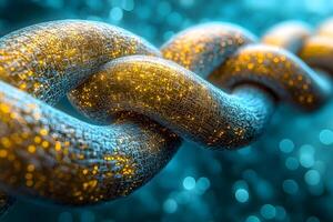 Abstract Chain Link with Digital Texture and Bokeh Lights for Futuristic Design photo