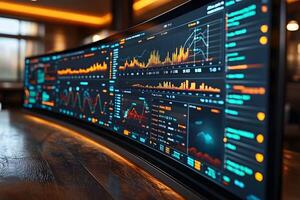 Futuristic Data Analytics Dashboard in Low Light for Business Insights and Innovation photo