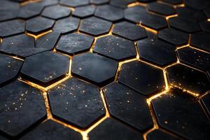 Futuristic Hexagonal Pattern with Gold Lighting for Modern Design Concepts photo