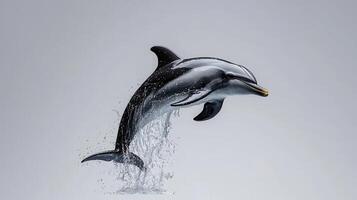 Stunning Dolphin Leaping High Above Water Splashing Dynamic Ocean Wildlife Scene photo