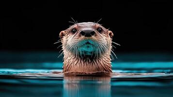 Majestic Otter Portrait Emerging from Teal Water A Close Up Wildlife Photo