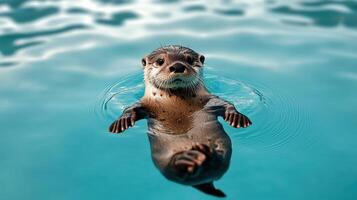 Adorable Otter Relaxing in Crystal Clear Blue Water Wildlife photo