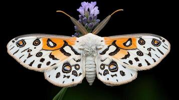 Stunning Closeup of a Colorful Moth Resting on Lavender Flower A Detailed Macro Photograph of Insect Wing Patterns photo