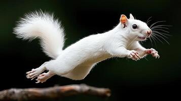Adorable White Squirrel in Mid Air Leap Wildlife Nature Scene photo