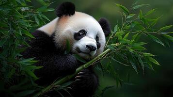 Adorable Giant Panda Cub Eating Bamboo in Lush Green Forest Habitat Wildlife Conservation Image photo