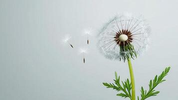 Dandelion seeds gently floating away on wind delicate white flower head nature s ephemeral beauty botanical image photo