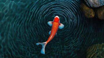 Vibrant Koi Fish Swimming in Serene Pond Water with Ripple Effect Beautiful Aquatic Life Image photo